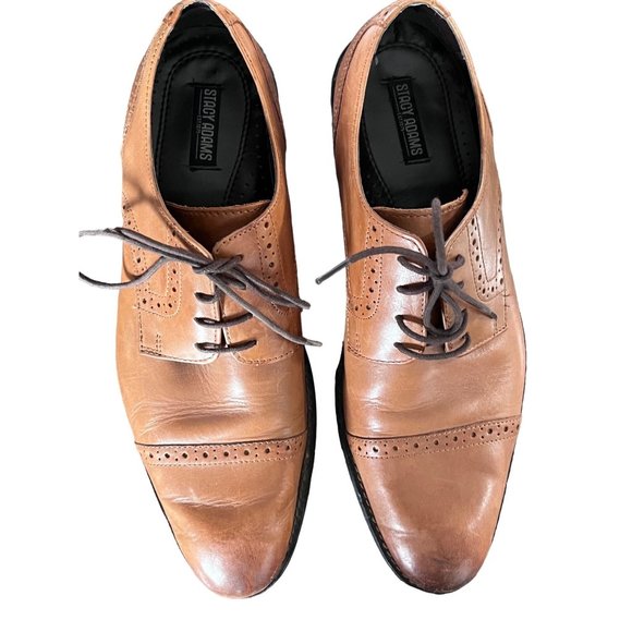 Stacy Adams Prescott Lace Up Size 11 M Brown Leather Cap Toe Oxford Dress Shoes - Picture 1 of 9
